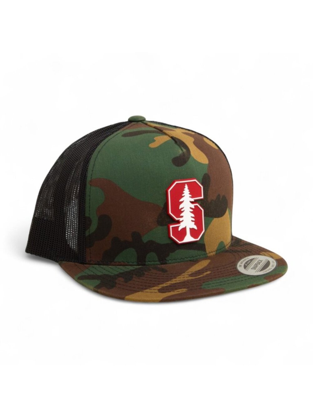 Stanford Cardinal 3D Snapback Flat Bill Trucker Hat- Army Camo/ Black